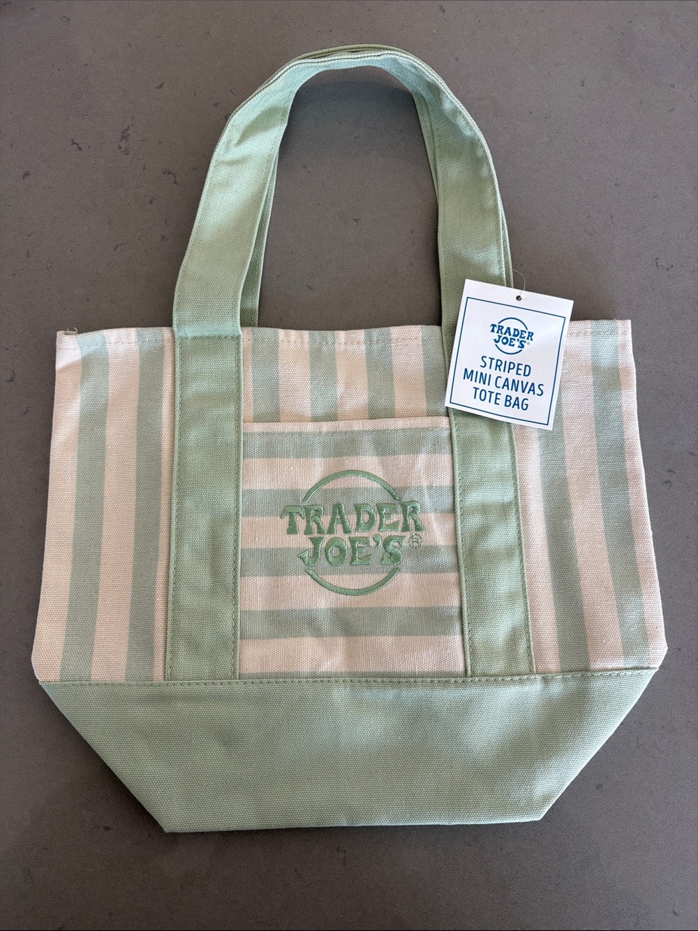 NWT - Trader Joe’s Striped Mini Canvas Tote Bag - Green and Cream